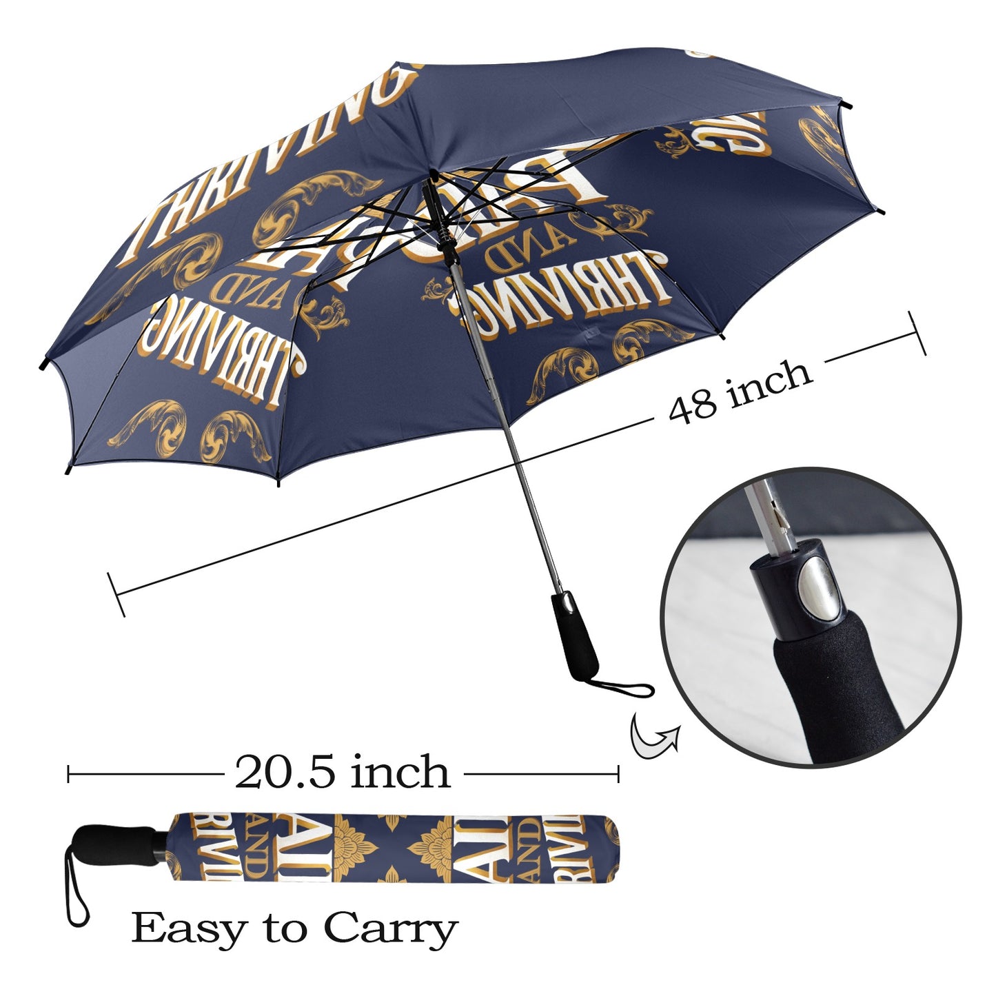 Paid and Thriving Navy Blue Umbrella Semi-Automatic Foldable Umbrella