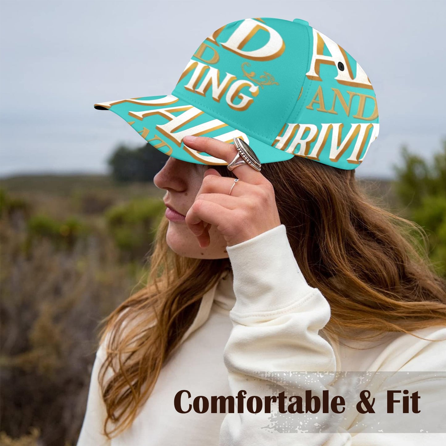 Paid and Thriving Hat Teal All Over Print Cap